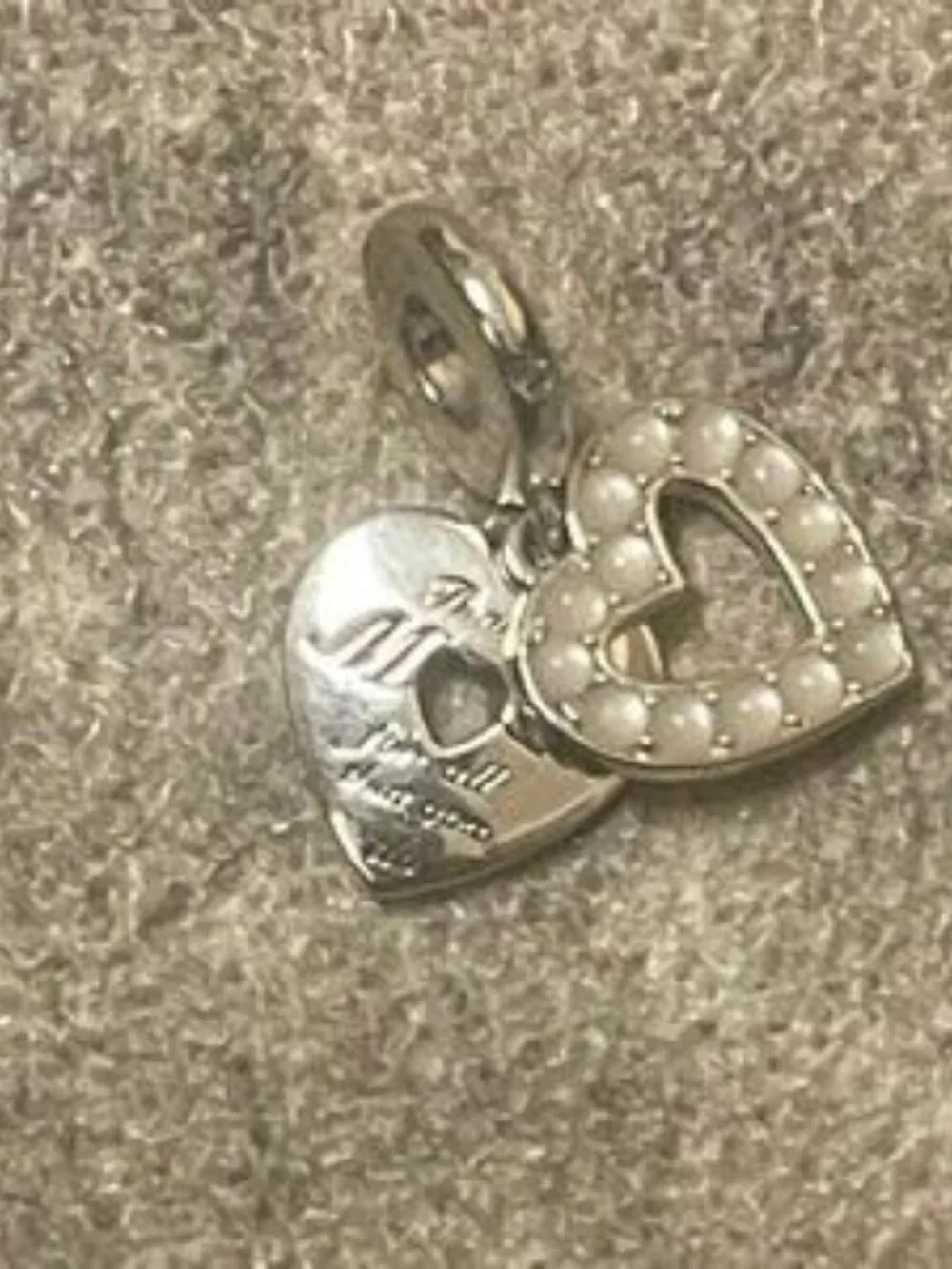Pandora Pearlescent White Heart Double Dangle Charm